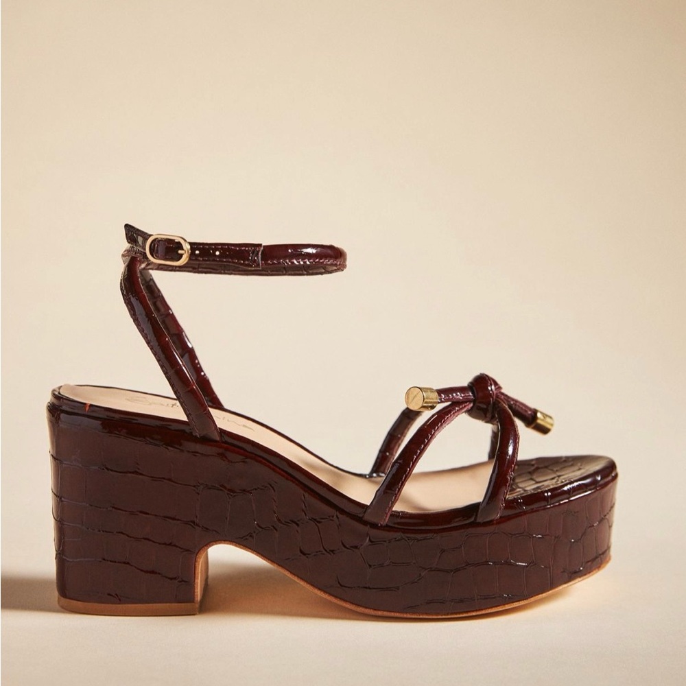 Anthropologie Guilhermina Tie Platform Heels Wedges Brown 38